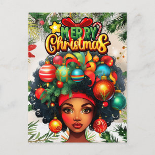 Carte Postale Black Woman Melanin Noël Afro Natural Queen
