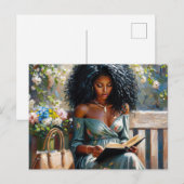 Carte Postale Black Woman Reading - Spring Floral Art (Devant / Derrière)
