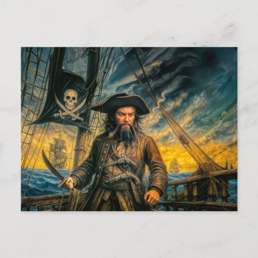 Carte Postale Blackbeard Pirate Storm Portrait (Devant)