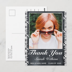 Carte Postale Blackboard & White Lace Graduation Photo Merci
