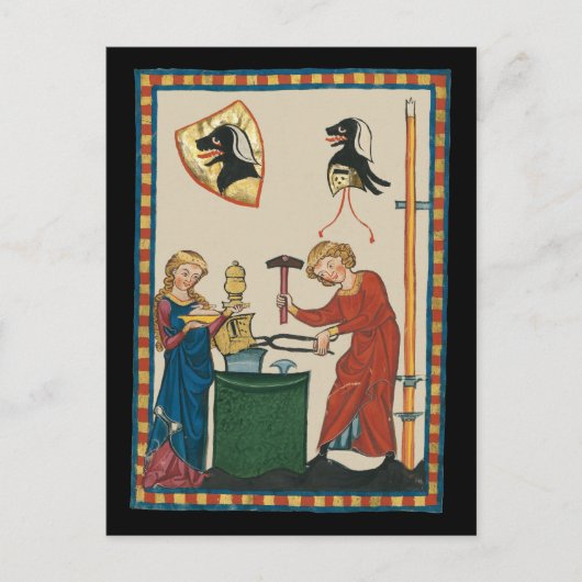 Carte Postale Blacksmith Forge Casque Art Médiéval (Devant)