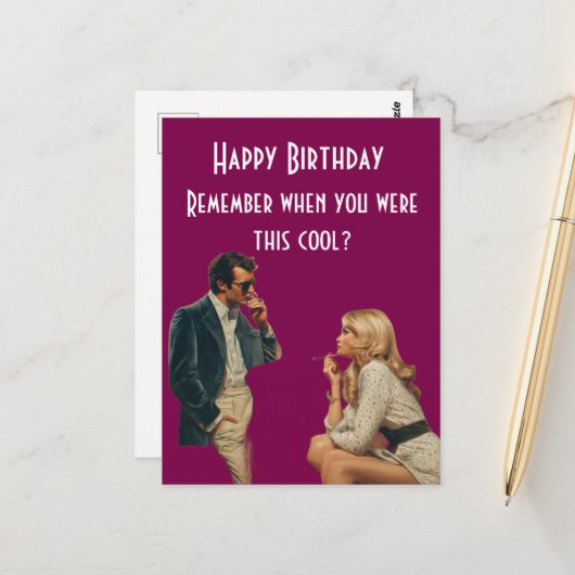 Carte Postale Blague d'anniversaire pour couple rétro (Devant/Arrière en situation)