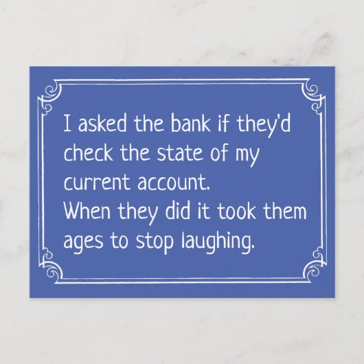 Carte Postale Blague drôle de compte courant bancaire (Devant)