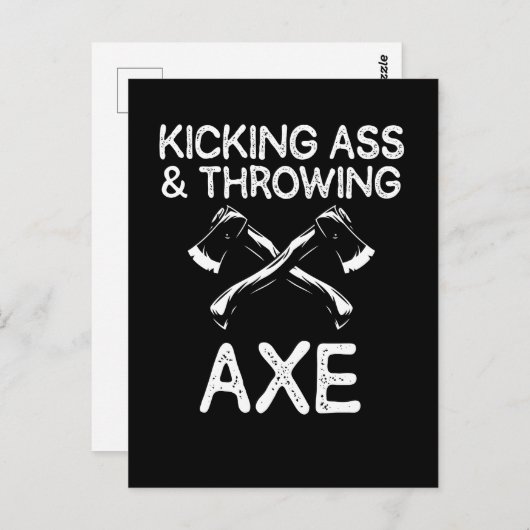 Carte Postale Blague drôle de lancer de hache pour bûcheron et t (Devant / Derrière)