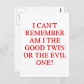 Carte Postale blague jumelle maléfique (Devant / Derrière)