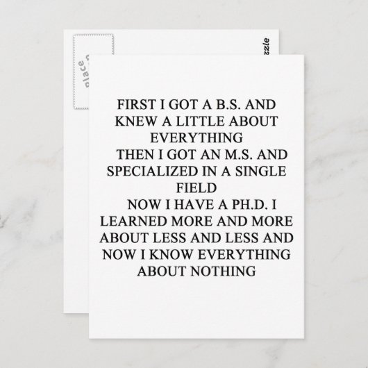 Carte Postale blague PHD (Devant / Derrière)