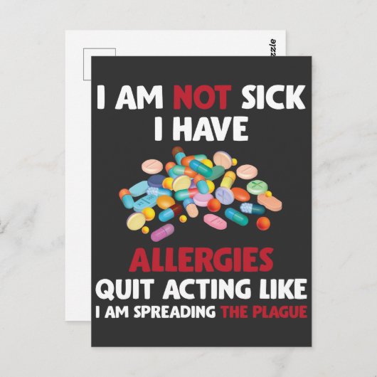 Carte Postale Blague pour allergique Humour allergique Allergies (Devant / Derrière)