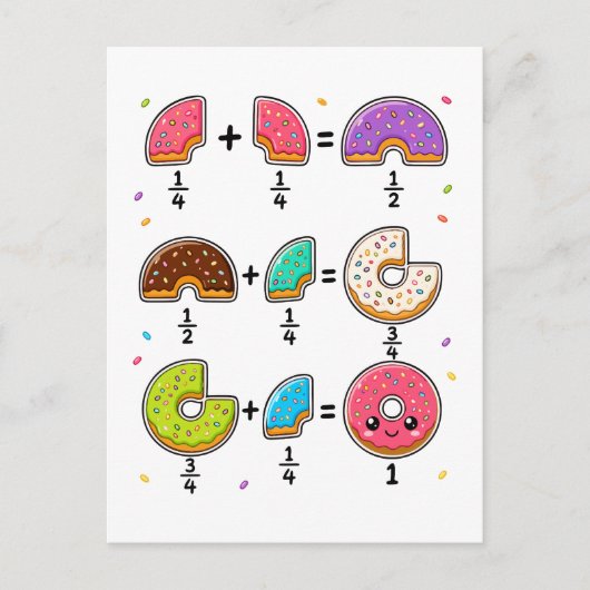 Carte Postale Blagues de maths sur les fractions de beignets (Devant)
