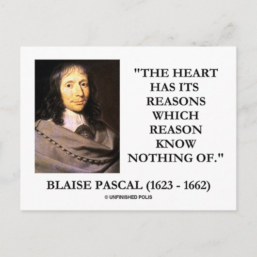 Carte Postale Blaise Pascal Coeur Raisons Raison Ne Connaît Rien (Devant)