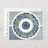 Carte Postale Blanc bleu Floral chinois rond (Devant / Derrière)