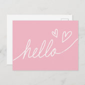 Carte Postale Blanc "Bonjour" Lettres avec forme de coeur (Devant / Derrière)