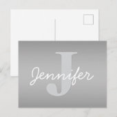 Carte Postale Blanc Cursive & Monogramme Gris | Couleurs Modifia (Devant / Derrière)