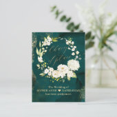 Carte Postale Blanc Floral Vert Or Changement de plans Mariage (Debout devant)