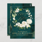 Carte Postale Blanc Floral Vert Or Changement de plans Mariage (Devant / Derrière)