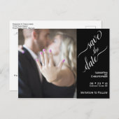 Carte Postale Blanc minimal sur Noir Mariage Enregistrer la phot (Devant / Derrière)