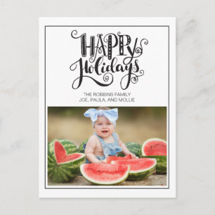 Carte Postale Blanc moderne Joyeux Joyeux Fêtes de famille Photo