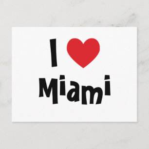 Carte Postale Blanc Noir et Coeur Rouge J'aime Miami