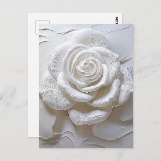 Carte Postale Blanc sur Blanc - Rose Sculpté (Devant / Derrière)