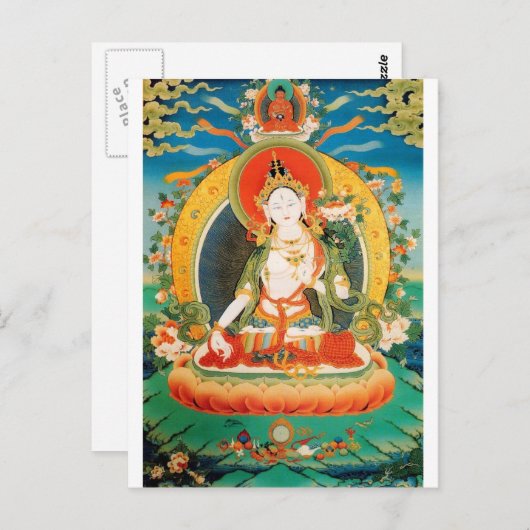 CARTE POSTALE BLANC TARA BUDDHIST DÉITANCE (Devant / Derrière)