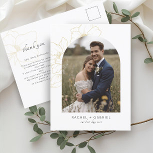 Carte Postale BLANCHE Boho Merci or Mariage Floral