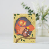 Carte postale blanche Casquette jaune Chouette (Debout devant)