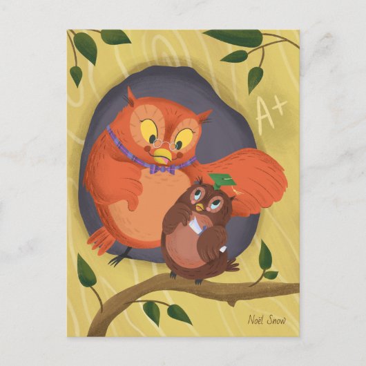 Carte postale blanche Casquette vert Chouette de f (Devant)