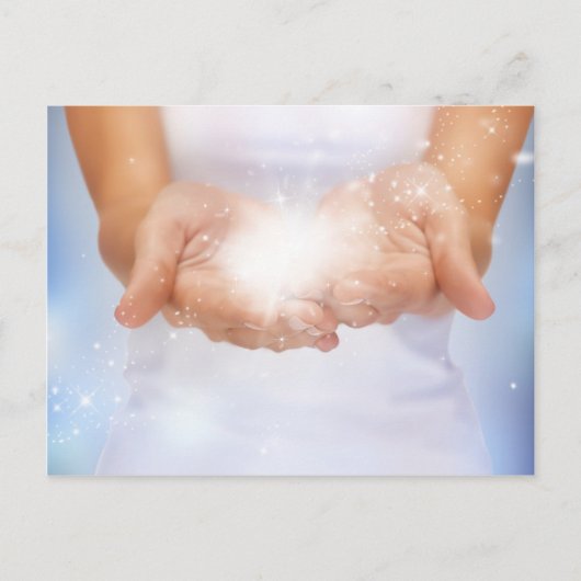 Carte Postale Blanche cicatriser les mains de l'énergie de flamm (Devant)