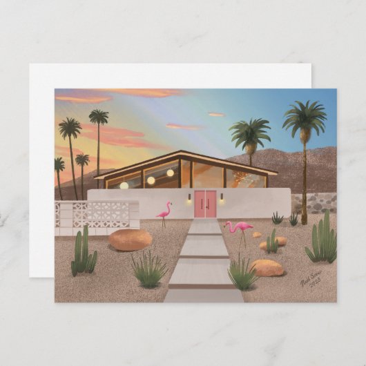 Carte postale blanche de la maison de Flamants ros (Devant / Derrière)