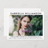 Carte postale blanche de modèle Acteur Photo Comp (Devant / Derrière)