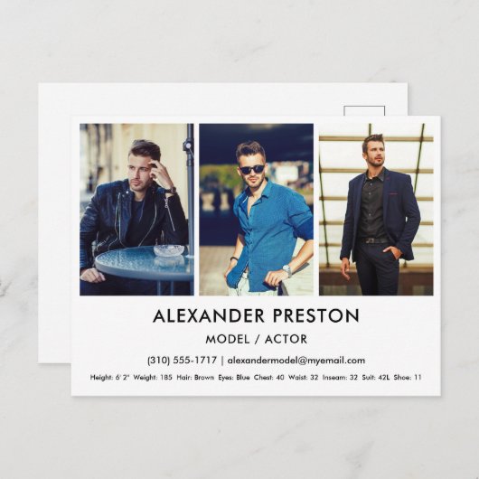 Carte postale blanche de modèle d'acteur Comp/Zed  (Devant / Derrière)