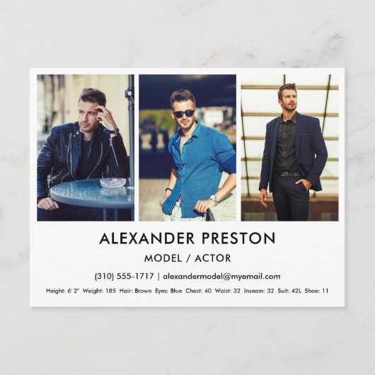 Carte postale blanche de modèle d'acteur Comp/Zed (Devant)