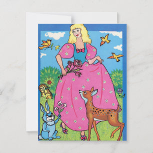 Carte Postale Blanche-Neige et les petits animaux, joyeux annive