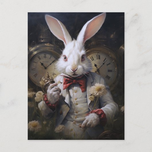 Carte postale blanche Rabbit toujours en retard (Devant)