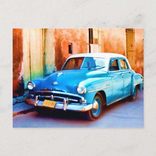 Carte Postale Blauer Oldtimer auf Kuba (Devant)