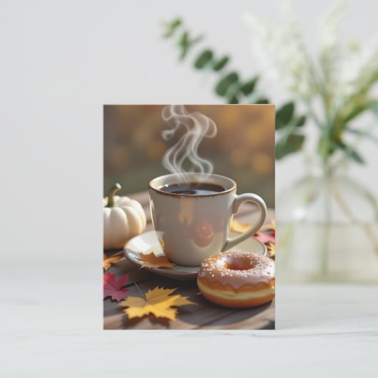 Carte Postale Blessures d'automne, café chaud et beignets (Debout devant)