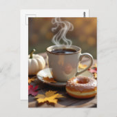 Carte Postale Blessures d'automne, café chaud et beignets (Devant / Derrière)