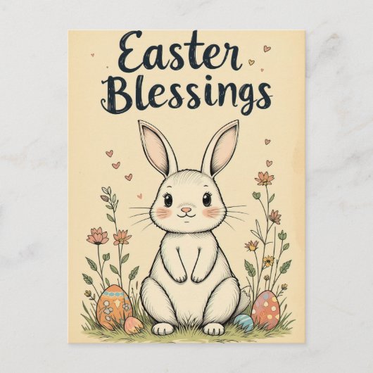 Carte Postale Blessures de Pâques mignonnes Lapin (Devant)