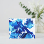 Carte Postale Bleu Acrylique Encres Floral Bizarre peinture Abst (Debout devant)