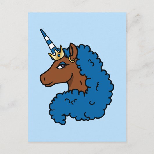 Carte Postale Bleu Afro Unicorn (Devant)