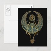 Carte Postale Bleu aile Écarab Égyptien avec Ankh noir (Devant / Derrière)