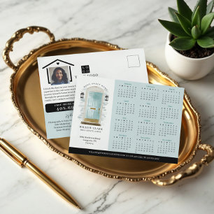 Carte Postale Bleu Aquarelle Porte Immobilier Calendrier 2025