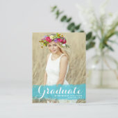 Carte Postale Bleu Aquarelle Splash Photo Graduation (Debout devant)