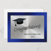 Carte Postale Bleu Argent Moderne Félicitations pour le Diplôme (Devant / Derrière)