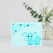 Carte postale Bleu Bébé Eléphant Et Papillons (Debout devant)