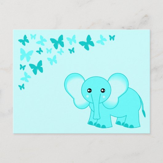 Carte postale Bleu Bébé Eléphant Et Papillons (Devant)