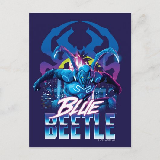 Carte Postale Bleu Beetle Rétrowave Ville coucher du soleil (Devant)