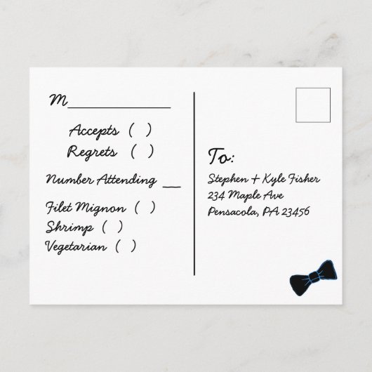 Carte postale Bleu Black Bowtie LGBT Mariage (Dos)