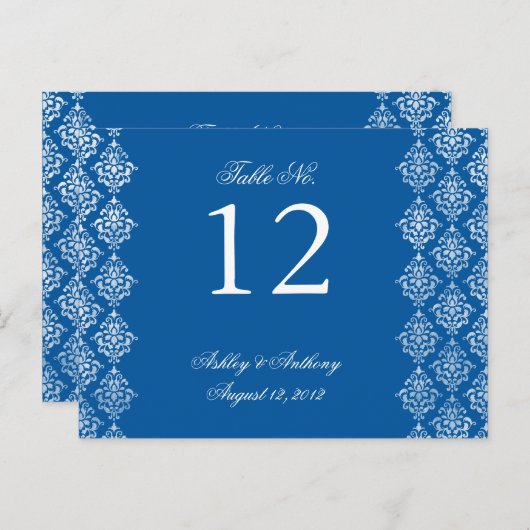 Carte Postale Bleu blanc Damas Arabesque Numéro de la table (Devant / Derrière)