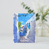 Carte Postale Bleu blanc élégant Mykonos Grèce Aquarelle (Debout devant)