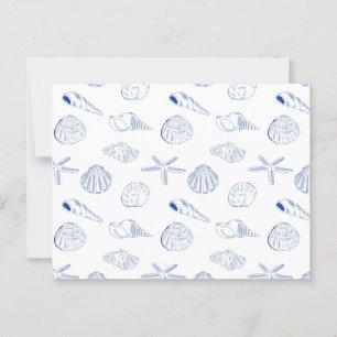 Carte Postale Bleu blanc Main dessinée Sea Shells Plage Été